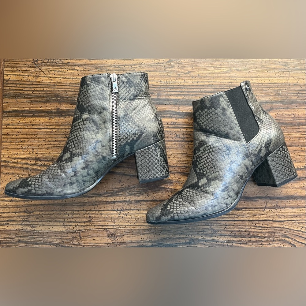 Calvin Klein Snake Print Ankle Boots Size 8.5
